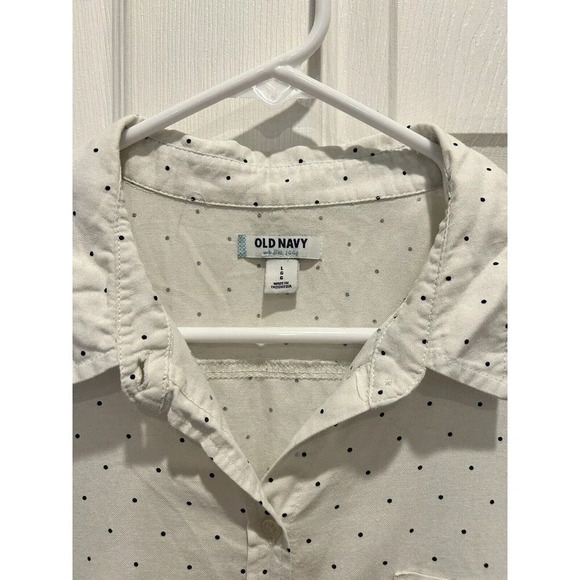 Old Navy Cream Navy Polka Dot Cotton Button Up Long Sleeve Shirt Size Large‎ - Picture 7 of 7
